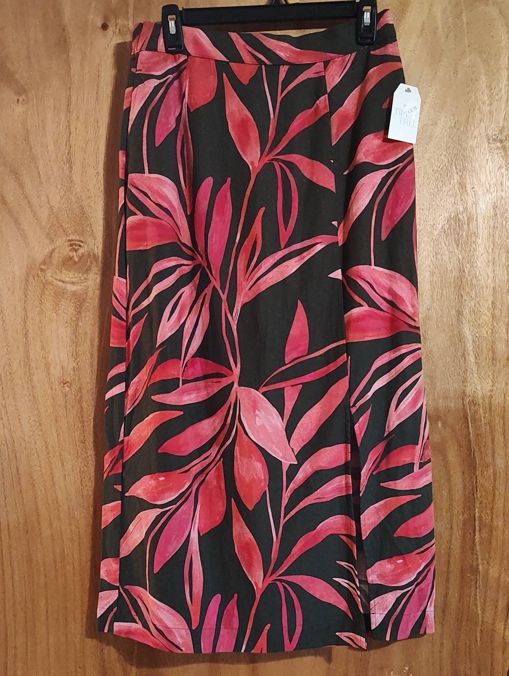 ✨NWT✨Time And Tru Linen Blend Maxi Skirt Olive & Pink Tropical Pockets S(4-6)